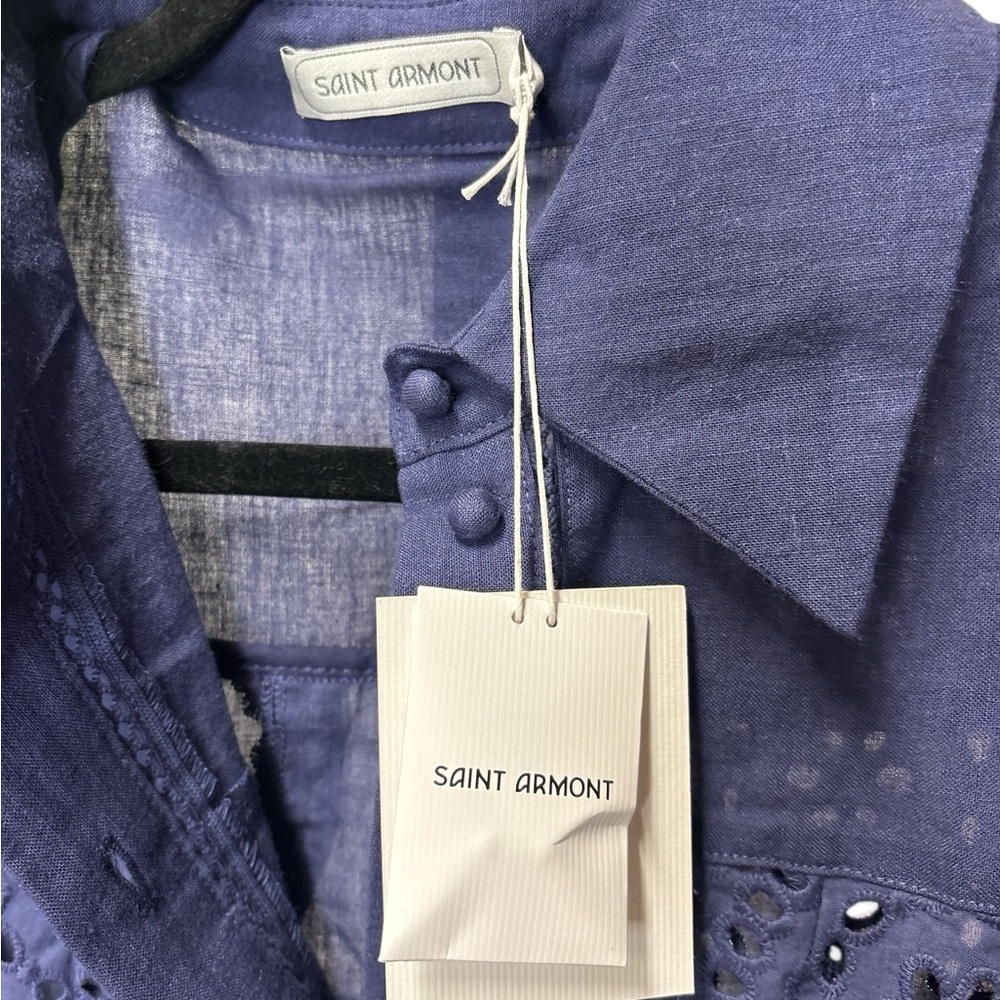 NWT Saint Armand Lara French Navy Ramie Maxi Shirt Dress $355 Small - Picture 6 of 8